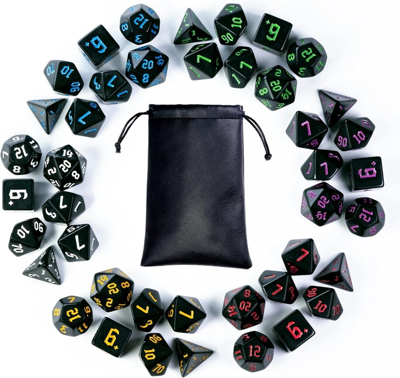 Poludie 6 Sets DND Dice, Polyhedral Dice Set (42pcs) with Leather Dice Bag, D&D Dice Set for Dungeons and Dragons, RPG Table Games (Sickle Font Black Series) - Image 2
